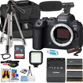 Canon EOS R6 Mark II Mirrorless Camera Body ONLY + Directional Microphone + Camera Case + Tripod + More (18pc Bundle) (Renewed)