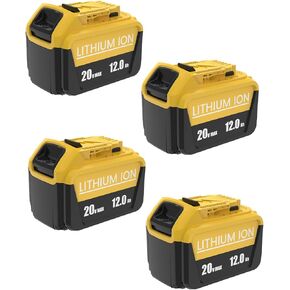 Replacement for Dewalt 20V MAX Lithium Ion Battery 12 Ah DCB205 DCB210 DCB200 4-Pack