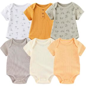 Newborn Baby Boy Girl Short Sleeve Bodysuits Cotton One-Piece Baby Clothes 6-Pack
