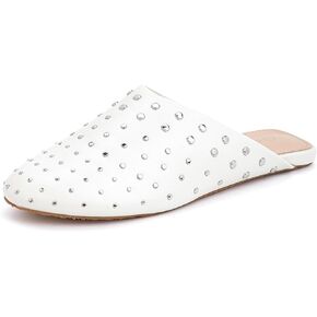LUCKY STEP Women's Rivet Mules Flats Closed Toe Leather Fashion Slippers Sparkly Comfortable Backless Slip on Slides