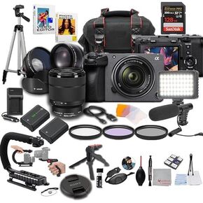 Sony FX30 Digital Cinema Camera with 28-70mm Lens, LED Light, Microphone, 128GB Extreme Speed, U-Grip, Filters, Tripod, Case, Software, & More – Pro Video Bundle (38pc)