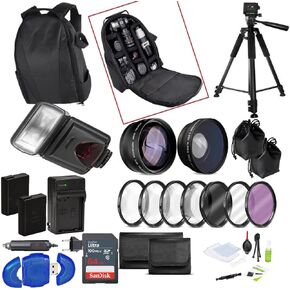 52MM All You Need Accessory KIT for Nikon D3100 D3200 D5000 D5100 with Backpack Tripod Flash,52mm TELEPHOTO Lens,52mm Wide Angle Lens Filter KIT Remote Control Close UP Lenses 2 EN-EL14 Batteries