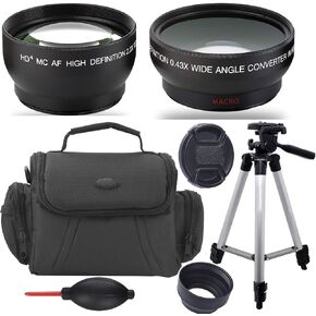 43MM Accessory Kit 0.43x Wide Angle + 2.2X Telephoto Lens + 50 inch Tripod & Medium Bag, Rubber Lens Hood for Canon Vixia HF R800 R700 R600, R82 R80 R72, R70, R62, R60