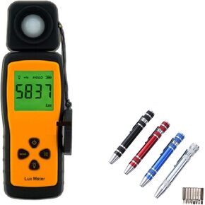 Digital Illuminance Light Meter Tester, Mini Digital Light Tester Lux Meter 1~100.000lux Smart Sensor Environmental Testing Handheld Type Illuminometer Photometer Detector Measuring for set design, fa