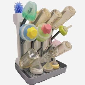 Bottle Storage Organizer -Large Vertical Bottle Dryer Rack Kitchen Counter - Space Saving Standing Drying Rack for Bottles, Suitable for Bottles, Pacifiers Pump Parts Accessories (Gray)