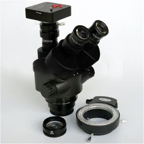 Microscope Kit 38MP HDMI 60SPF Black 3.5x-90x Simul-Focal Trinocular Zoom Microscope Head +144LED MORSOGSE LENS (7x-45X Standard ، NO LED)