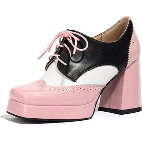 Women's Platform Oxford Chunky Block High Heel Lace Up Square Toe Pumps Party Shoes
