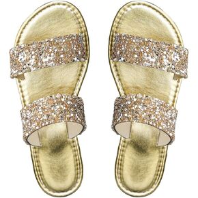 Women's Rhinestone Flat Sandal Sparkly Slip on Open Toe Slide Slippers Wedding Sandals