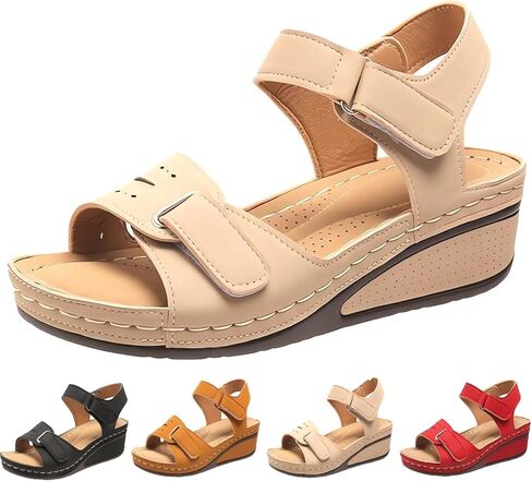 Soft & Stylish Wedge Sandals for Effortless Comfort 2025 Leather Orthopedic Walking, Summer Shoes for Beach Vacation Casual Wedges Breathable,with Arch Support in Saudi Arabia