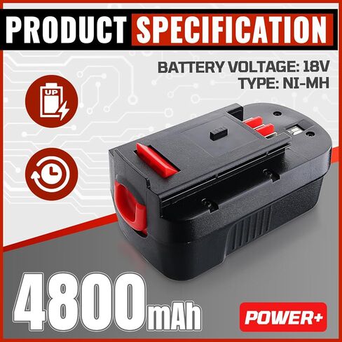 18V 4.8AH استبدال البطارية Black و Decker 18V متوافق مع البطارية السوداء و Decker Ni-MH HPB18 A18 FS180BX FS18BX FS18FL FSB18 in Kuwait