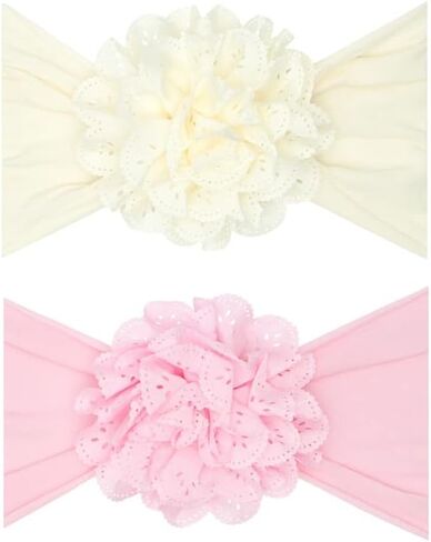 Baby Bling Bows Newborn to Little Girls Hair Bow - Eyelet Flower Beachbelds Explyers Hair Assories ، Made in the USA ، مقاس واحد (2 عبوة العاج والوردي) in Kuwait