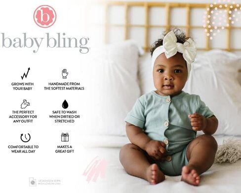 Baby Bling Bows Newborn to Little Girls Hair Bow - Eyelet Flower Beachbelds Explyers Hair Assories ، Made in the USA ، مقاس واحد (2 عبوة العاج والوردي) in Kuwait