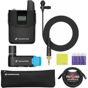 Liquid Audio Sennheiser AVX-ME2 Set-4-US Camera-mountable Wireless Lav Set Bundle w/Pig Hog PHM10 8mm Mic Cable, 4-Pack Blucoil AA Batteries Polishing Cloth