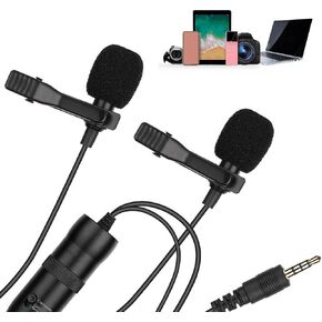 Double Lavalier Microphone, Dual Clip On Lapel Mic with HD Recording & Noise Reduction for Interviews, Streaming, Two People