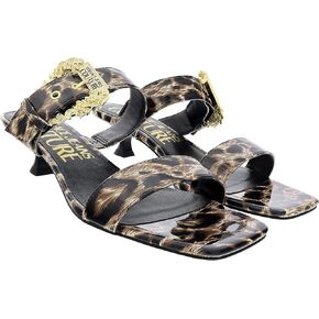 VERSACE JEANS COUTURE Beige/Black Kitten Heel Strappy Baroque Mules for womens