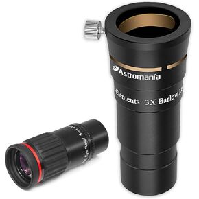 Astromania 1.25"/2"- 5mm 70 Degree Super Wide Angle (SWA) - Bundle with - 1.25" 4-Elements 3X Barlow Lens