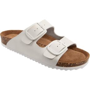 Chipper Soles Soft Durable Leather Flat Sandals Women for Indoor and Outdoor - Ribbed Rubber Walking Slippers Sandles with Two Adjustable Straps - Non-Slip Outsole Scooter Sandals