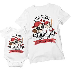 NAZENTI Personalized Our First Fathers Day 2025 Shirt, Baseball Dad Baby Matching Outfits, Sport Lover, New Dad Gifts