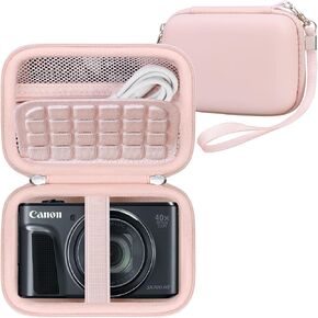 Camera Case for Canon PowerShot SX740/ SX730/ SX720/ SX710/ SX610/ SX260/ ELPH 360 HS Digital Camera, Vlogging Cameras Travel Bag, Mesh Pocket for Batteries, SD Cards and USB Cable, Pink