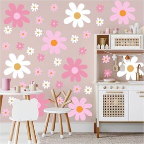 12 Sheets Large Flower Stickers for Wall Cute Pink White Flowers Decals Flower Wall Stickers for Girls Room Bedroom Nursery Home Decoration(pink12)
