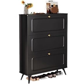 Shoes Rack Black Ultra-Thin Shoe Cabinet Home Entrance Porch Storage Cabinet Integrated Wall Facing Outdoor Extremely Narrow Shoe Rack Shoe Shelf Cabinet for Closet