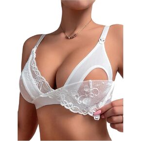 MakeMeChic Women's Maternity Bras Lace Sheer Wireless Unlined Nursing Bralette Pregnancy Bras