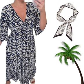 Rightfavour Bohemian Dress, Bohemian Casual Print V-Neck Waist Wrap Long Dress, Floral Printed Ruffle Hem Dresses