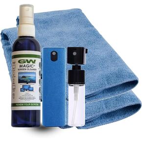 GW Max Screen Cleaner Kit with 2-in-1 Touchscreen Car Screen Cleaner, 2 Microfiber Cloths for LED, LCD, OLED, Smart TV Monitor and Electronic Devices, 4 oz Spray Bottle