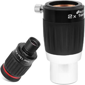 Astromania 1.25"/2"- 13mm 70 Degree Super Wide Angle (SWA) - Bundle with - 1.25" 3-Elements 2X TeleXtender Premium Barlow Lens