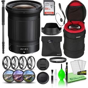 Nikon NIKKOR Z 20mm f/1.8 S Prime Lens (20093) USA Model Bundle with 64GB Ultra SDHC Memory Card + Padded Lens Case + 70-Inch Professional Monopod + 8-Piece Filter Kit (Macro, UV, CPL, FLD) + More