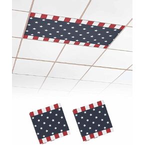 4th of July Fluorescent Lights Covers for Ceiling Lights Flag Magnetic Light Filters 4 Pack 4x2 ft Star Balloon Ribbon Wood Grain Ceiling Light Cover for Classroom Office School Drop Decor