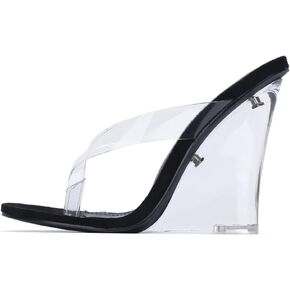 Cape Robbin Fresh Transparent Wedge Sandals Black Open High Clear Platform Mule
