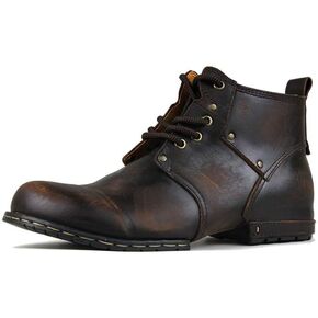 OSSTONE Moto Boots for Women Fashion Zipper-up Leather Chukka Boots Casual Shoes MS-6015-2-Vintage-WUS-R