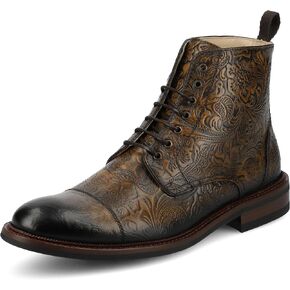 TAFT Mens Rome Genuine Leather Embossed Lace-up Ankle Boot Floral Cushioned Block Heel Round Cap Toe Casual Shoe Oro Viejo 10 Medium MENS US