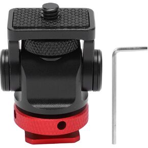 Mini Aluminum Alloy Head Tripod Cold Shoe Adapter with 1/4 Inch Screw for SLR Camera, Compact and Lightweight, 360° Rotation, 140° Tilt for Versatile Angles, (Silver Grey)