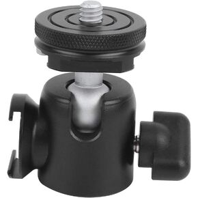 Double Hot Shoe Base Multifunction Alloy Ballhead, Universal Type for Camera, Black, 1/4in and 3/8in Screw Holes, Supports