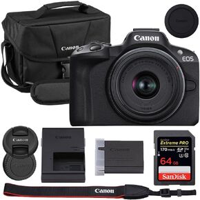 Canon EOS R50 Mirrorless Camera with 18-45mm Lens Bundle 200ES EOS Shoulder Bag + 64GB Extreme PRO Memory Card