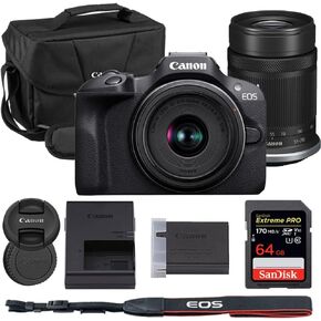 Canon EOS R100 Mirrorless Camera with 18-45mm & 55-210mm Lens Bundle with Canon 200ES EOS Shoulder Bag + 64GB Extreme PRO Memory Card