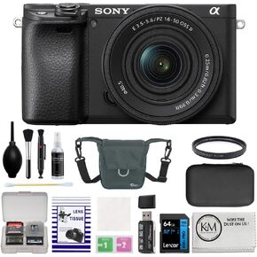 Sony Alpha a6400 Mirrorless Digital Camera with 16-50mm f/3.5-5.6 OSS II Lens Bundle with UV Filter + 64GB Card + Card Case + Card Reader + Camera Bag + Cleaning Kit + Cleaning Cloth (8 Items)