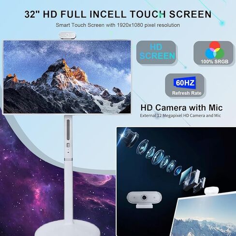 شاشة ذكية محمولة مع كاميرا عالية الدقة 12 ميجابكسل ، وشاشة محمولة بحجم 1080 بوصة مع شاشة تعمل باللمس القابلة للدوار ، ونظام التشغيل Android (Support Google Store) ، ودوران الدوران الكامل (32 بوصة) in Kuwait