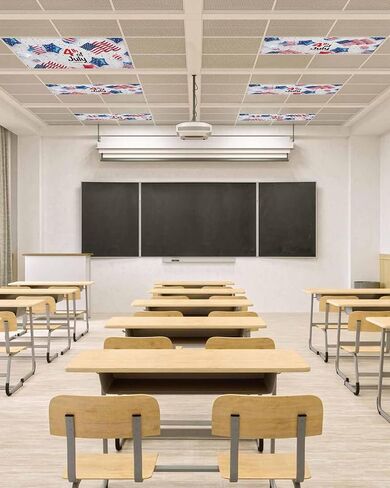 4th of July Fluorescent Lights Covers for Ceiling Lights Flag Magnetic Light Filters 4 Pack 4x2 ft Star Balloon Ribbon Wood Grain Ceiling Light Cover for Classroom Office School Drop Decor in Saudi Arabia