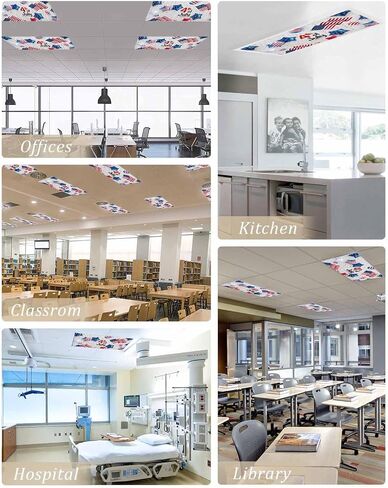 4th of July Fluorescent Lights Covers for Ceiling Lights Flag Magnetic Light Filters 4 Pack 4x2 ft Star Balloon Ribbon Wood Grain Ceiling Light Cover for Classroom Office School Drop Decor in Saudi Arabia