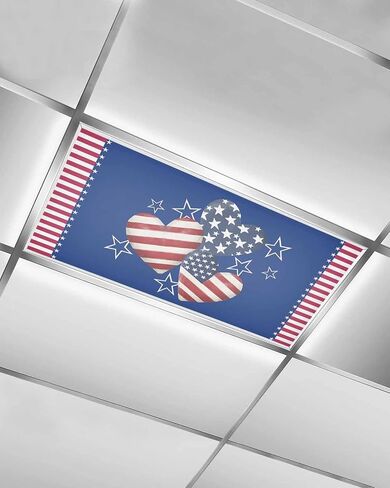 4th of July Fluorescent Lights Covers for Ceiling Lights Flag Magnetic Light Filters 4 Pack 4x2 ft Star Balloon Ribbon Wood Grain Ceiling Light Cover for Classroom Office School Drop Decor in Saudi Arabia