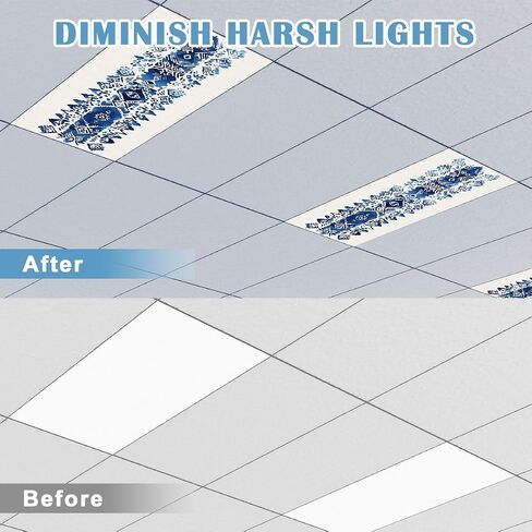 4 Pack Fluorescent Light Covers for Ceiling Lights Set dye art brushes lace Ethnic necklace pattern print stripes Ink Decorative Magnetic Fluorescent Light Filters for Classroom Office Home 4x2 ft in Kuwait
