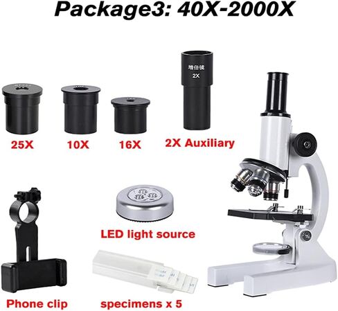 Microscope 640X 1280X 2000X HD Biological Microscope Monocular Student Education Light Phone Holder Electronic Eyepiece,White-Package1(40X in Saudi Arabia