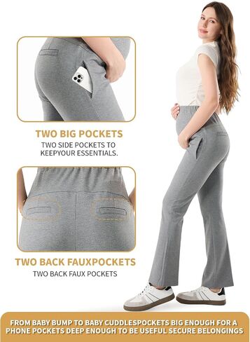Maternity Clothes Flare Leggings Work Sets Outfits with Pockets Dress Yoga Scrub Comfortable Pants for Stretch Women in Saudi Arabia
