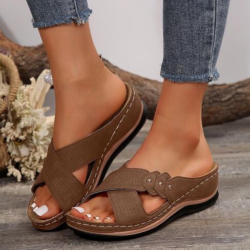 Orthopedic Sandals for Women Comfortable Dressy Wedge Spring Shoes Summer Vacation Arch Support Orthotic Summer Open Toe Platform Sandal Casual Flip Flops Slip on Beach Flats Outdoor Wedges in Saudi Arabia