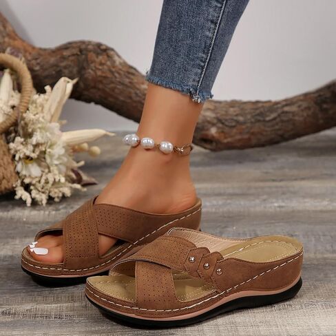 Orthopedic Sandals for Women Comfortable Dressy Wedge Spring Shoes Summer Vacation Arch Support Orthotic Summer Open Toe Platform Sandal Casual Flip Flops Slip on Beach Flats Outdoor Wedges in Saudi Arabia