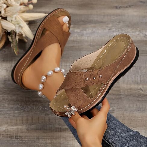 Orthopedic Sandals for Women Comfortable Dressy Wedge Spring Shoes Summer Vacation Arch Support Orthotic Summer Open Toe Platform Sandal Casual Flip Flops Slip on Beach Flats Outdoor Wedges in Saudi Arabia