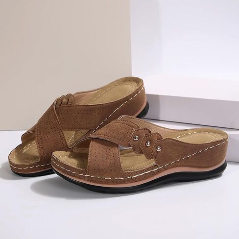 Orthopedic Sandals for Women Comfortable Dressy Wedge Spring Shoes Summer Vacation Arch Support Orthotic Summer Open Toe Platform Sandal Casual Flip Flops Slip on Beach Flats Outdoor Wedges in Saudi Arabia